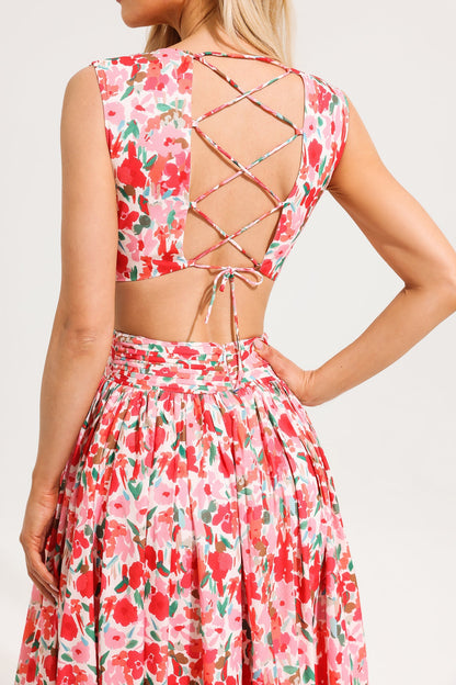 V-neck Sleeveless Frill Maxi Dress