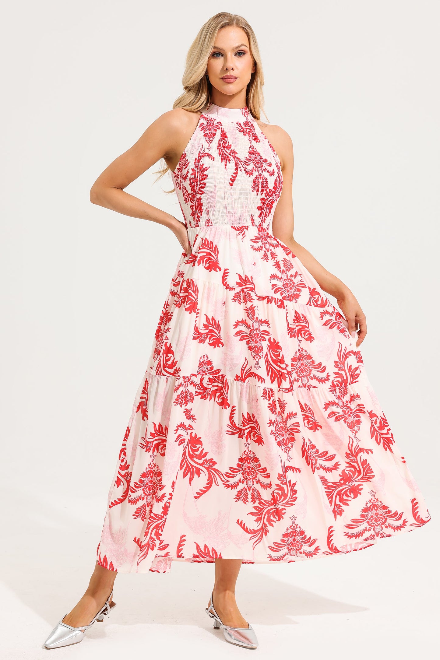 Paisley Stand Collar Sleeveless Maxi Dress