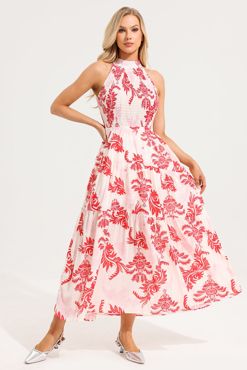 Paisley Stand Collar Sleeveless Maxi Dress