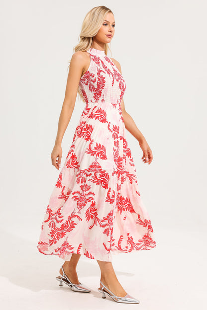 Paisley Stand Collar Sleeveless Maxi Dress