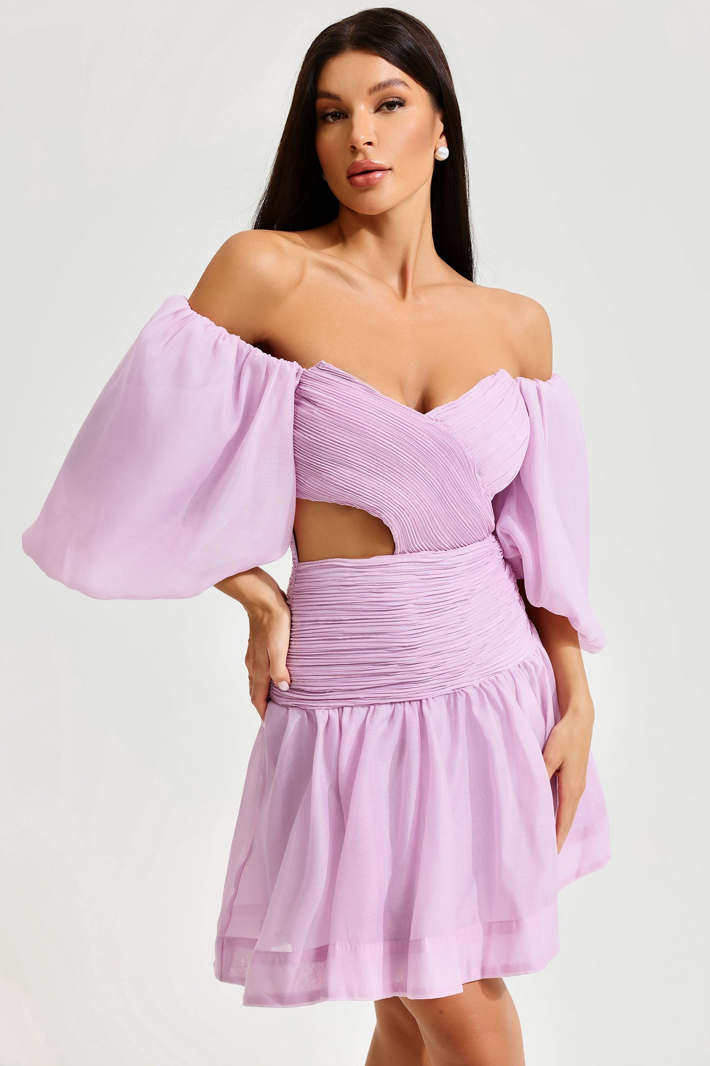 Puff Sleeve Bustier Backless Ruched Mini Dress
