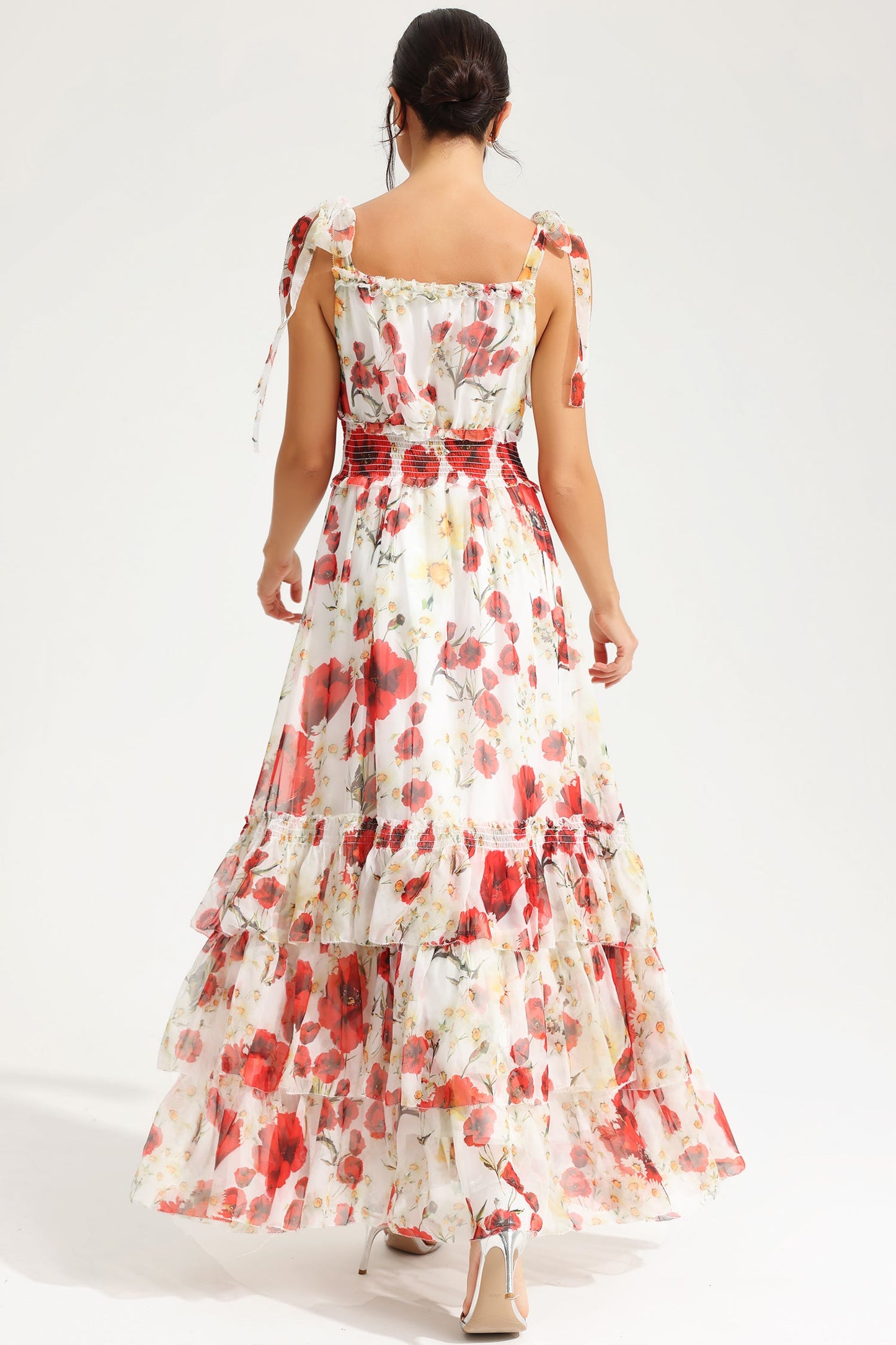Cami Square Collar Smocked Elastic Midi Dress
