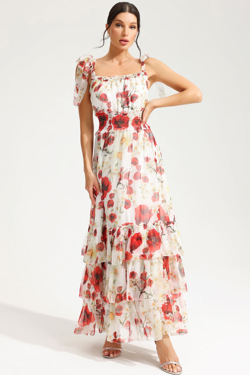 Cami Square Collar Smocked Elastic Midi Dress