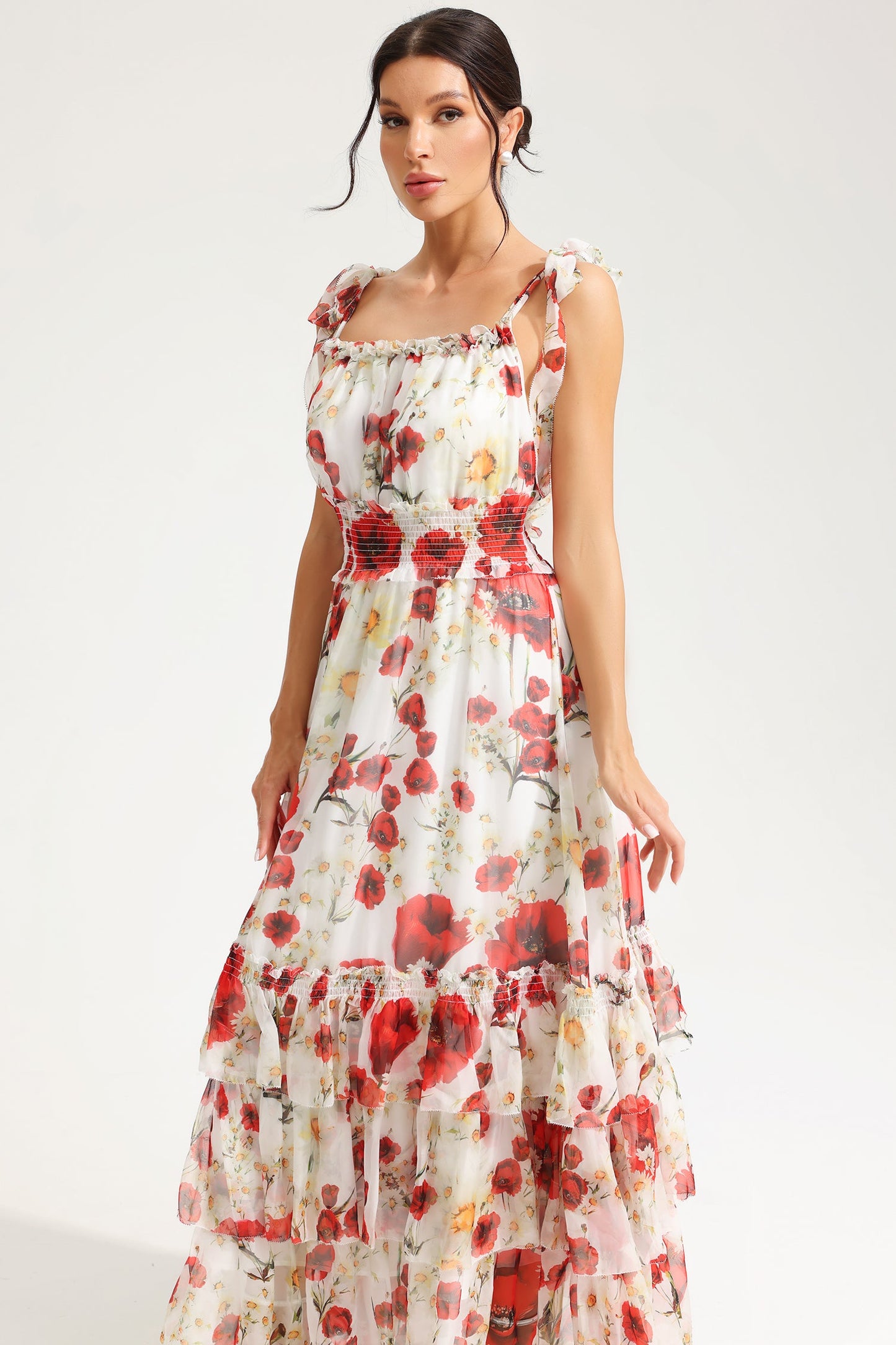 Cami Square Collar Smocked Elastic Midi Dress