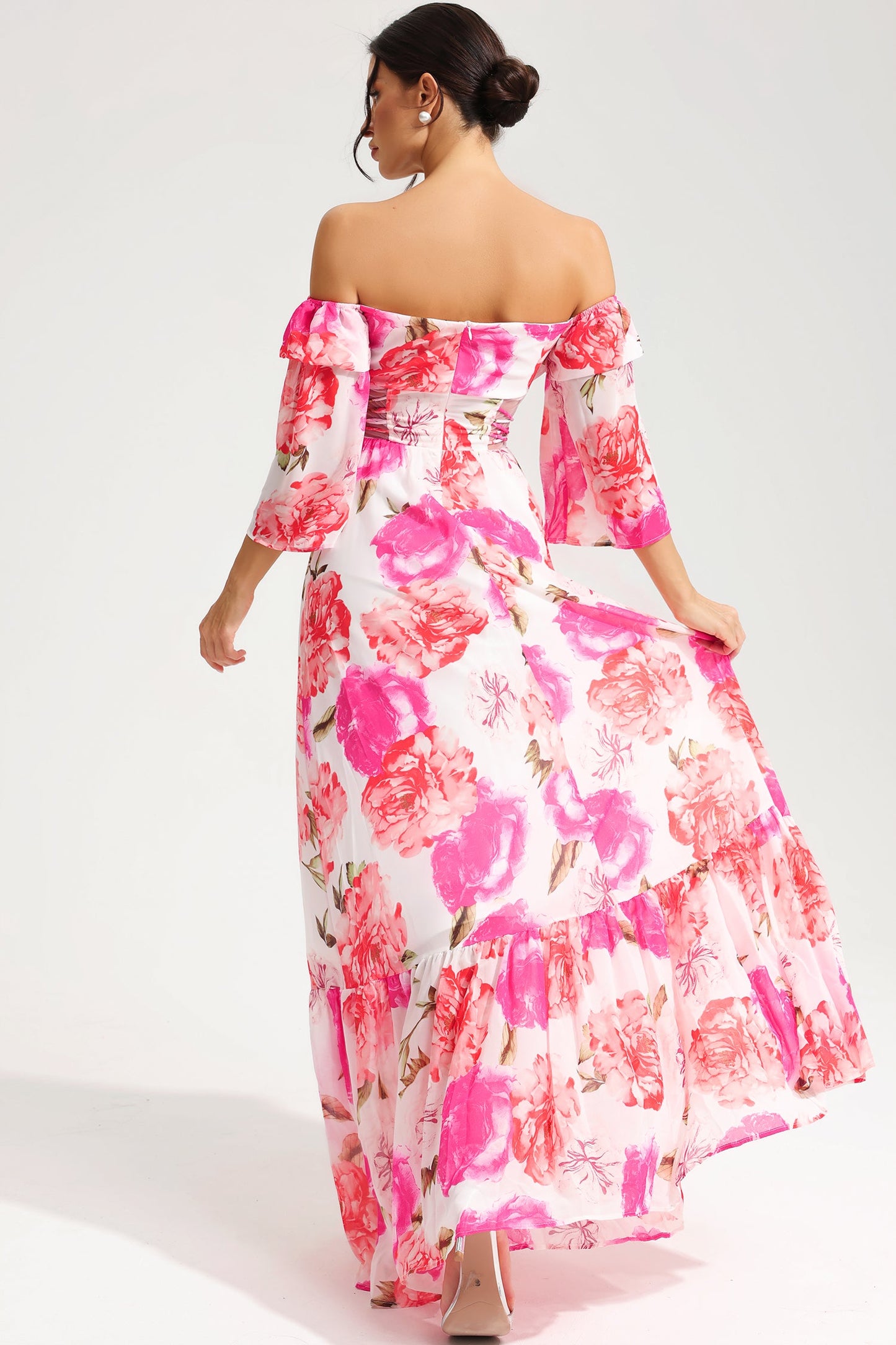 Off-shoulder Cut-out Lace Up Maxi Dress
