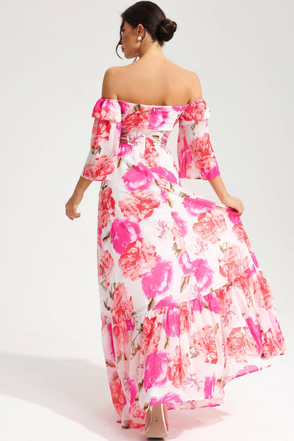 Off-shoulder Cut-out Lace Up Maxi Dress