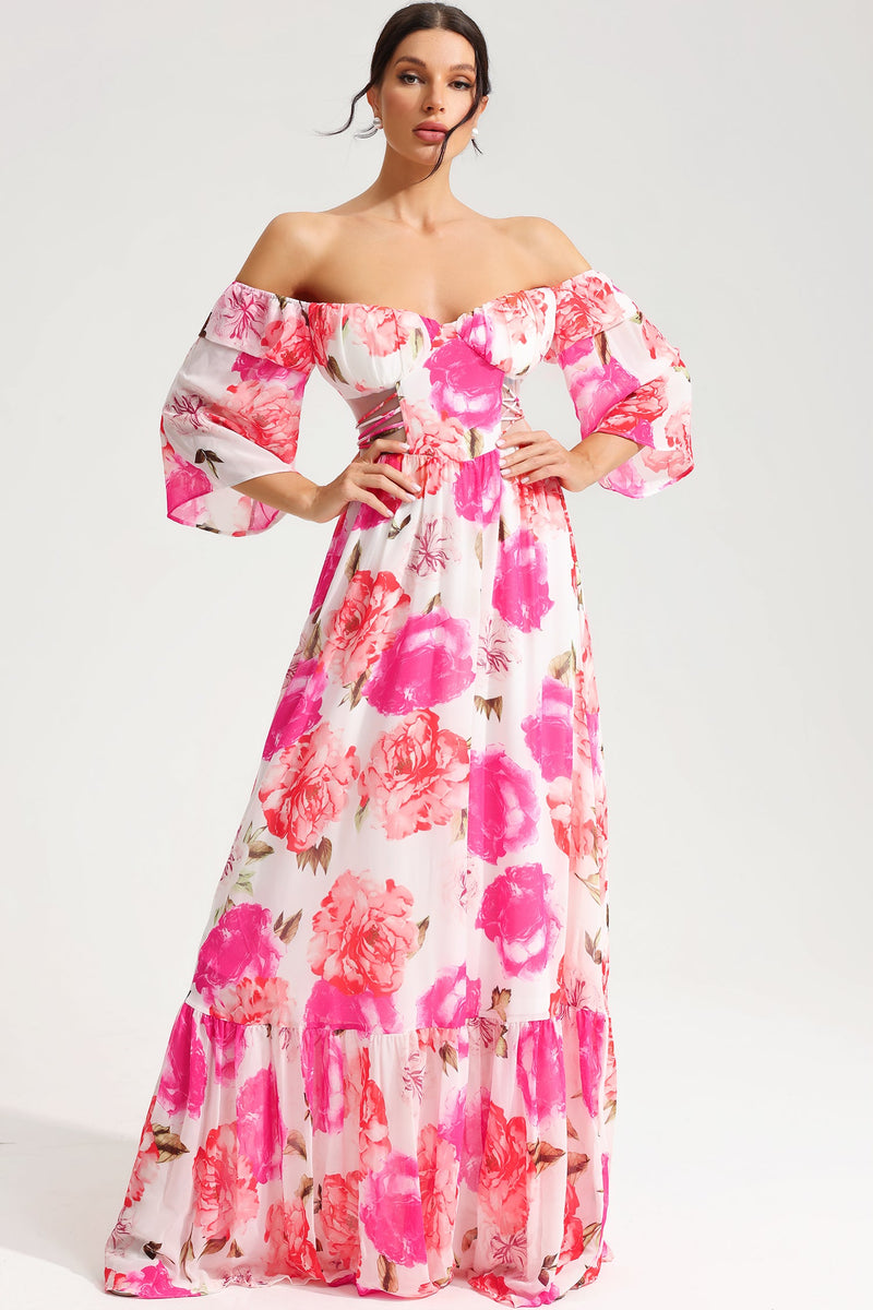 Off-shoulder Cut-out Lace Up Maxi Dress