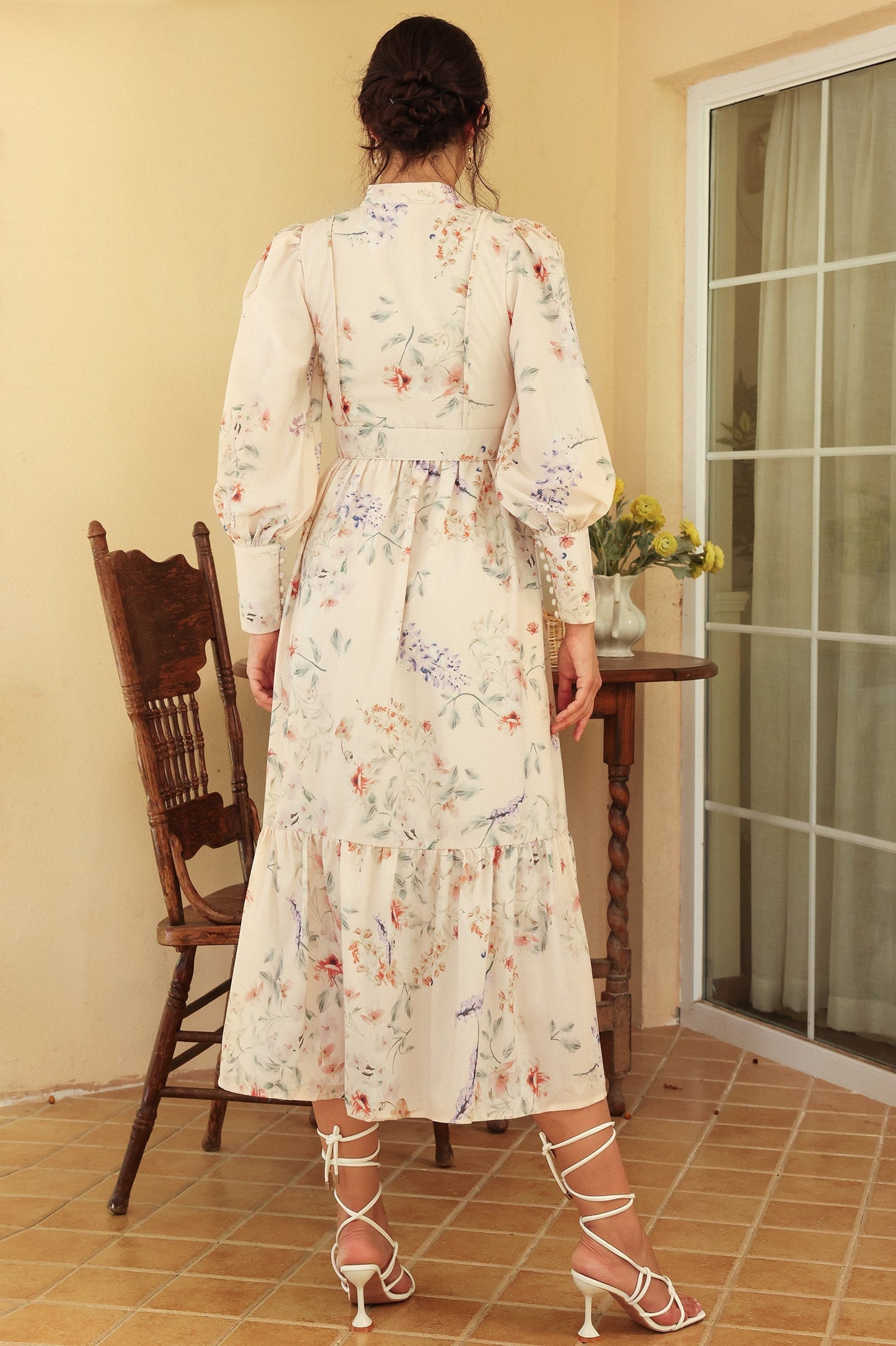 Long Sleeve Crew Collar Belted Midi Dress