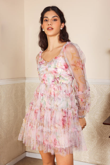 Puff Sleeve V-neck Midi Dress