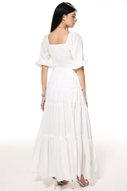 V-neck Split Maxi Dress White