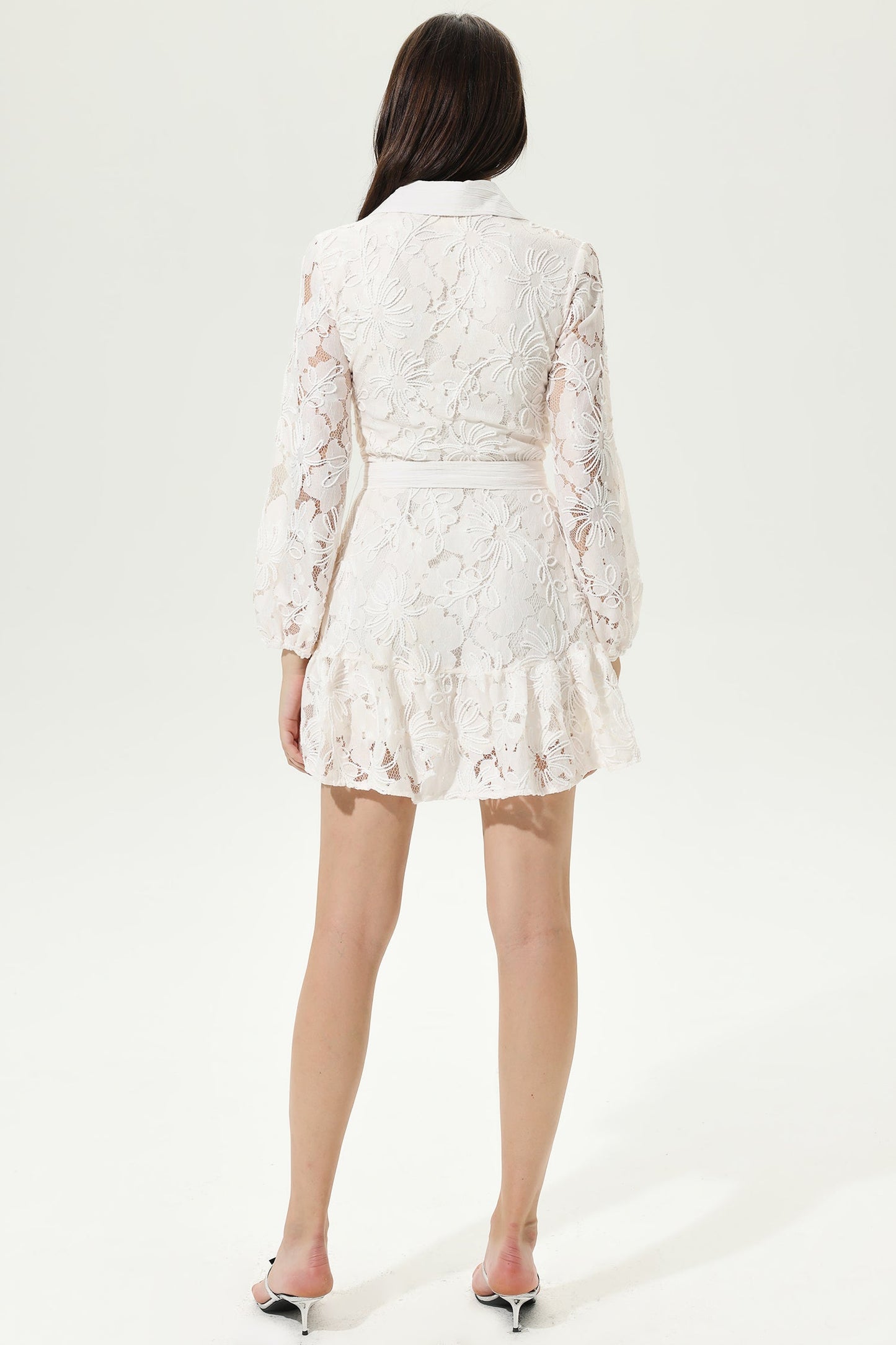 Long Sleeve Lace Buttoned Mini Dress