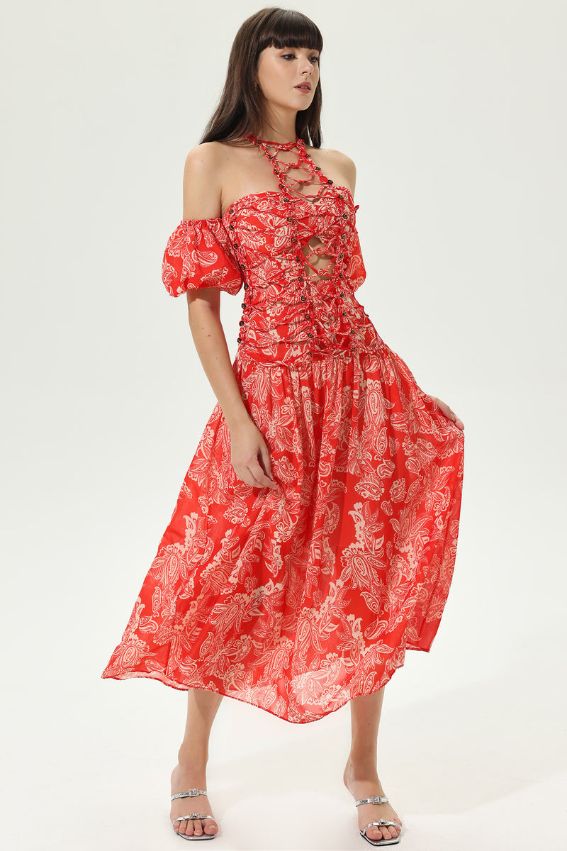 Cut-out Halter Neck Tapered Waist Maxi Dress