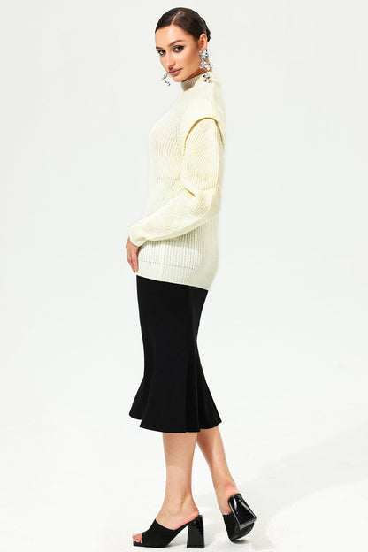 Woolen Long Sleeve Crew Collar Sweater White