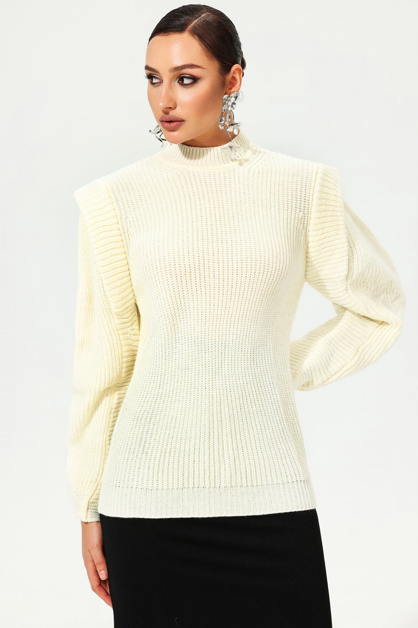 Woolen Long Sleeve Crew Collar Sweater White