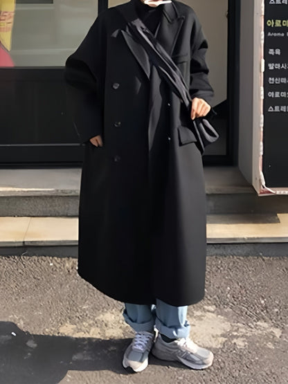Black Double Breasted Long Coat