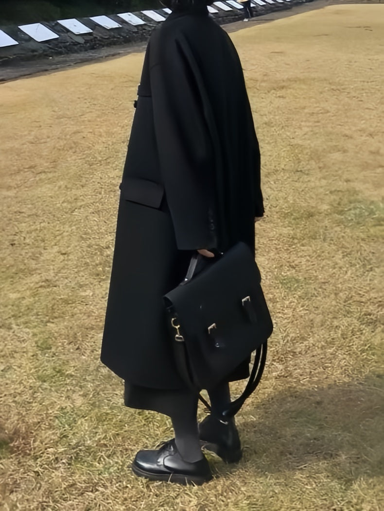 Black Double Breasted Long Coat