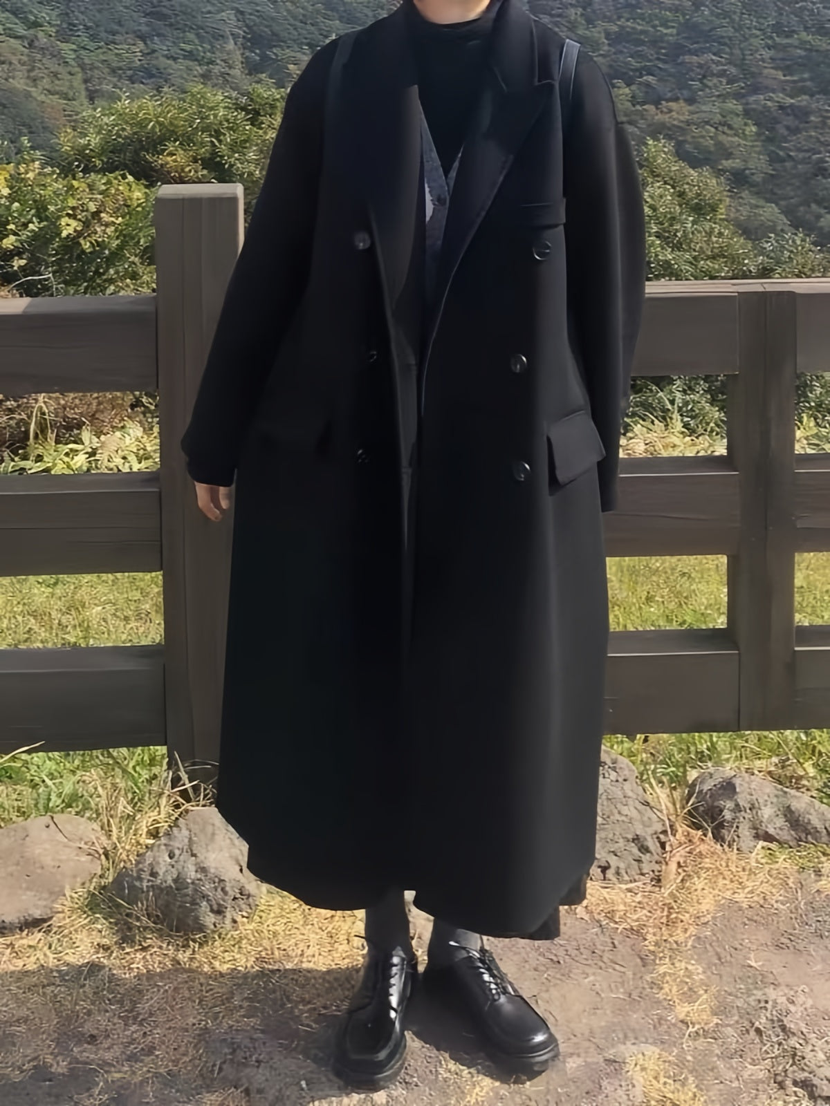Black Double Breasted Long Coat