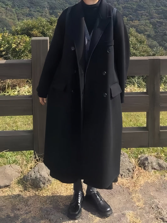 Black Double Breasted Long Coat
