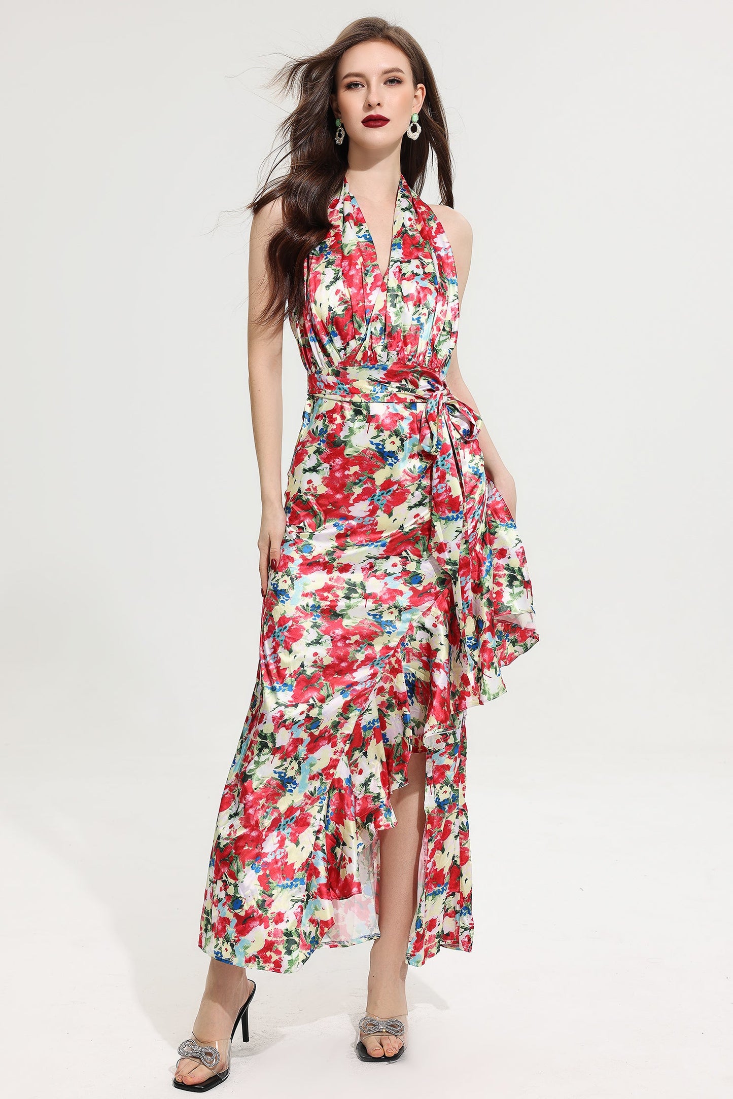 Halter Neck Split Maxi Dress
