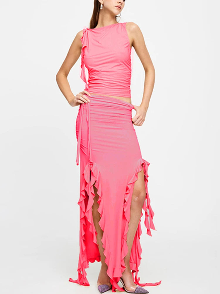 Dressbetty - Party Ruffles Maxi Split Skirt