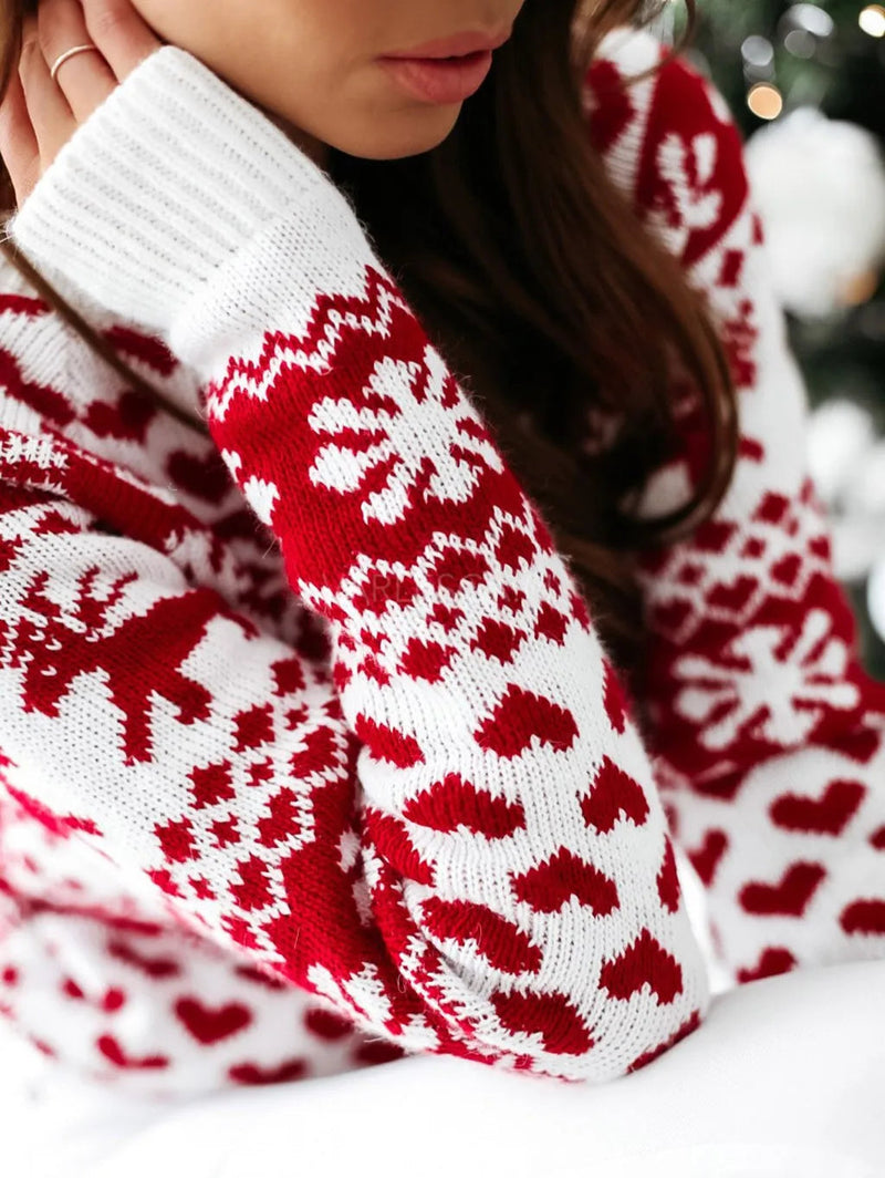 Y2k Moose Print Long Sleeve Christmas Sweater With Thicken Warmth