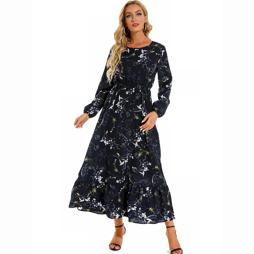 Sping Maxi Long Sleeve High Waist Chiffon Midi Dresses
