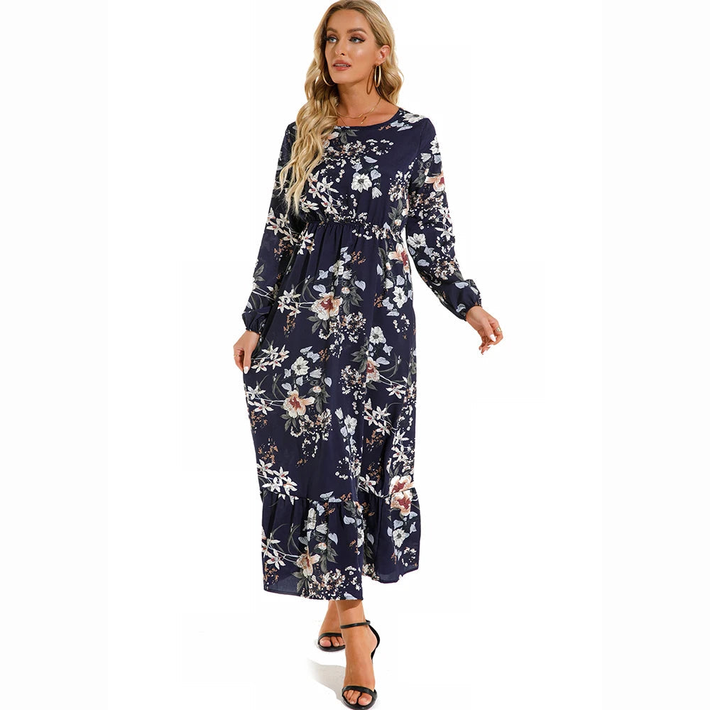 Sping Maxi Long Sleeve High Waist Chiffon Midi Dresses