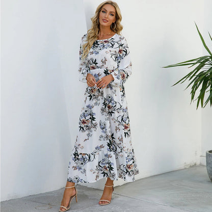 Sping Maxi Long Sleeve High Waist Chiffon Midi Dresses