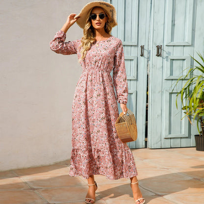 Sping Maxi Long Sleeve High Waist Chiffon Midi Dresses