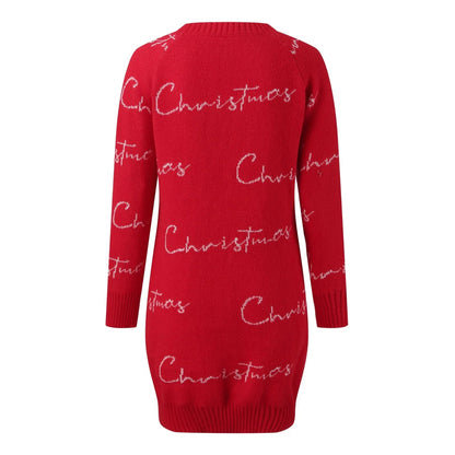Full Sleeve O-neck Jacquard Dress Christmas Sweater