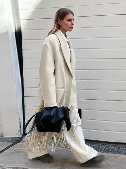 Stylish and Warm Wool Coat With Tassel Fringe