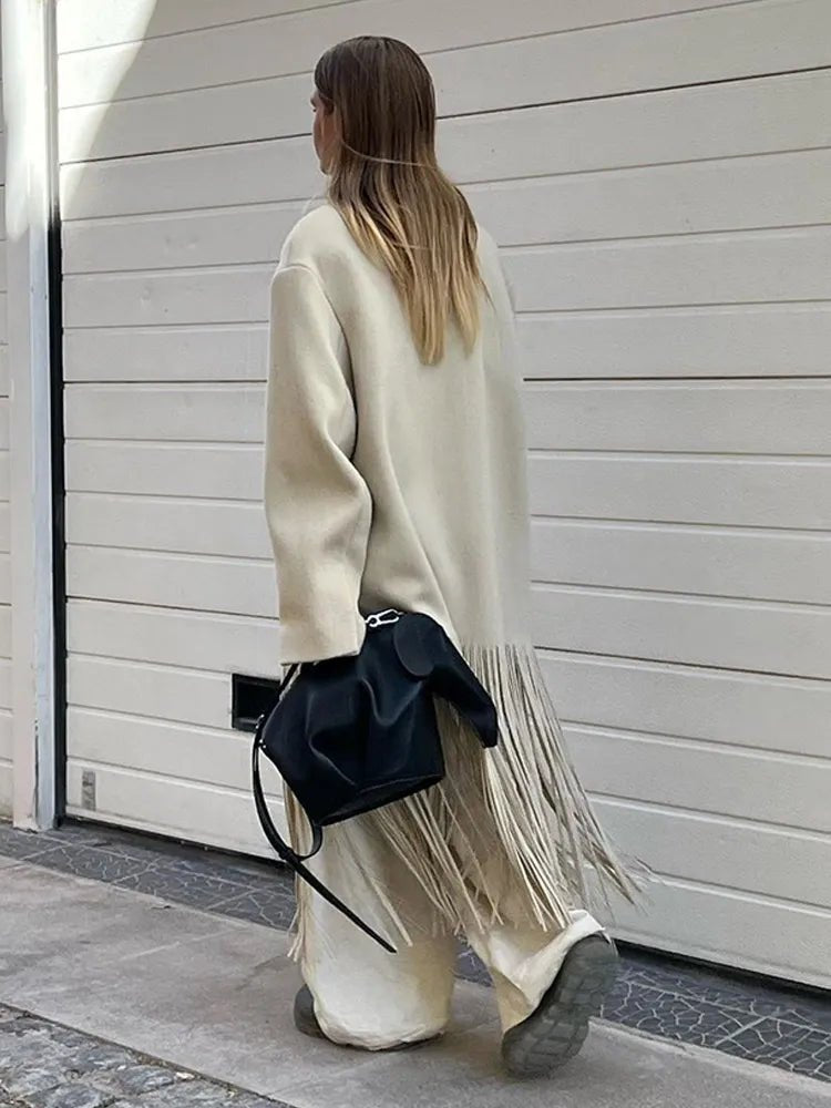 Stylish and Warm Wool Coat With Tassel Fringe