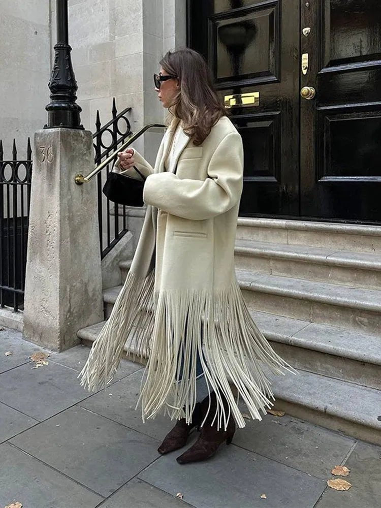 Stylish and Warm Wool Coat With Tassel Fringe