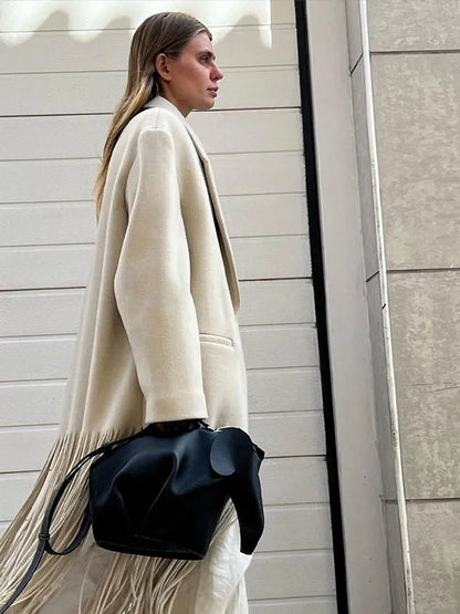 Stylish and Warm Wool Coat With Tassel Fringe