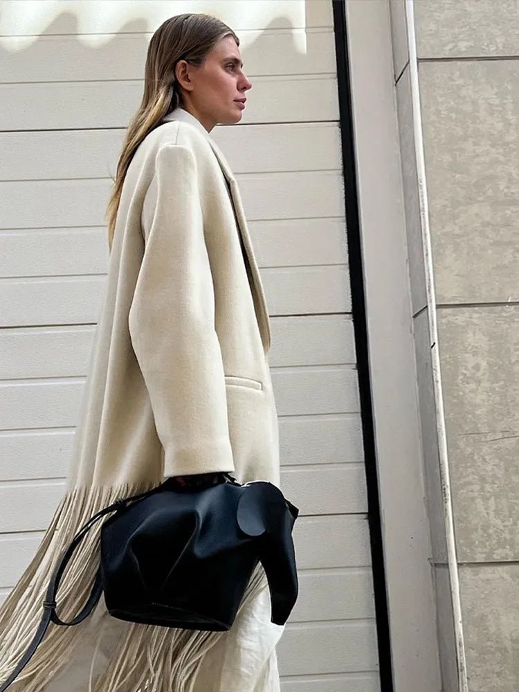 Stylish and Warm Wool Coat With Tassel Fringe