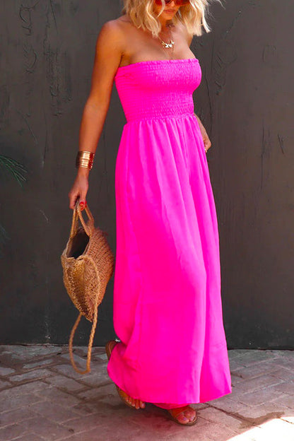 Moxidress Strapless Smocked Pocketed Wide Leg Jumpsuit
