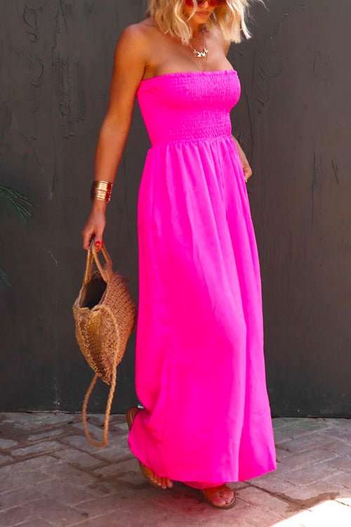 Moxidress Strapless Smocked Pocketed Wide Leg Jumpsuit