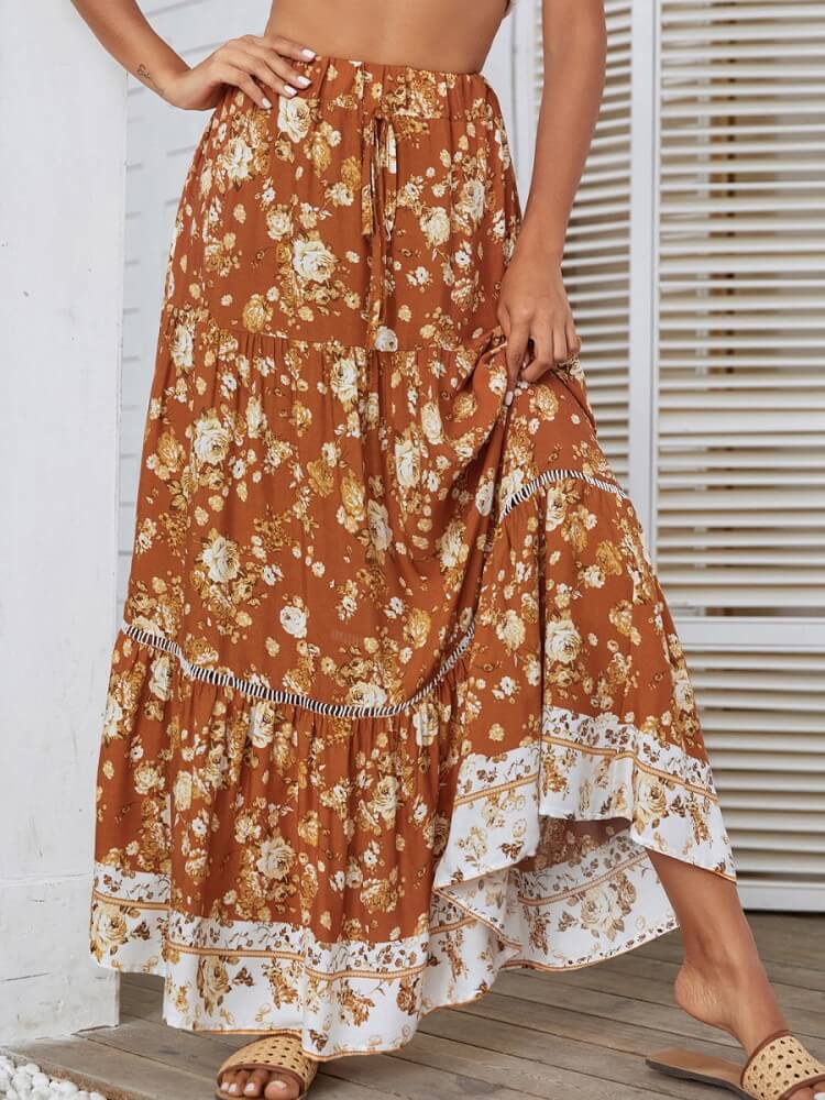 High Waist Eyelet Detail Skirt in Orange