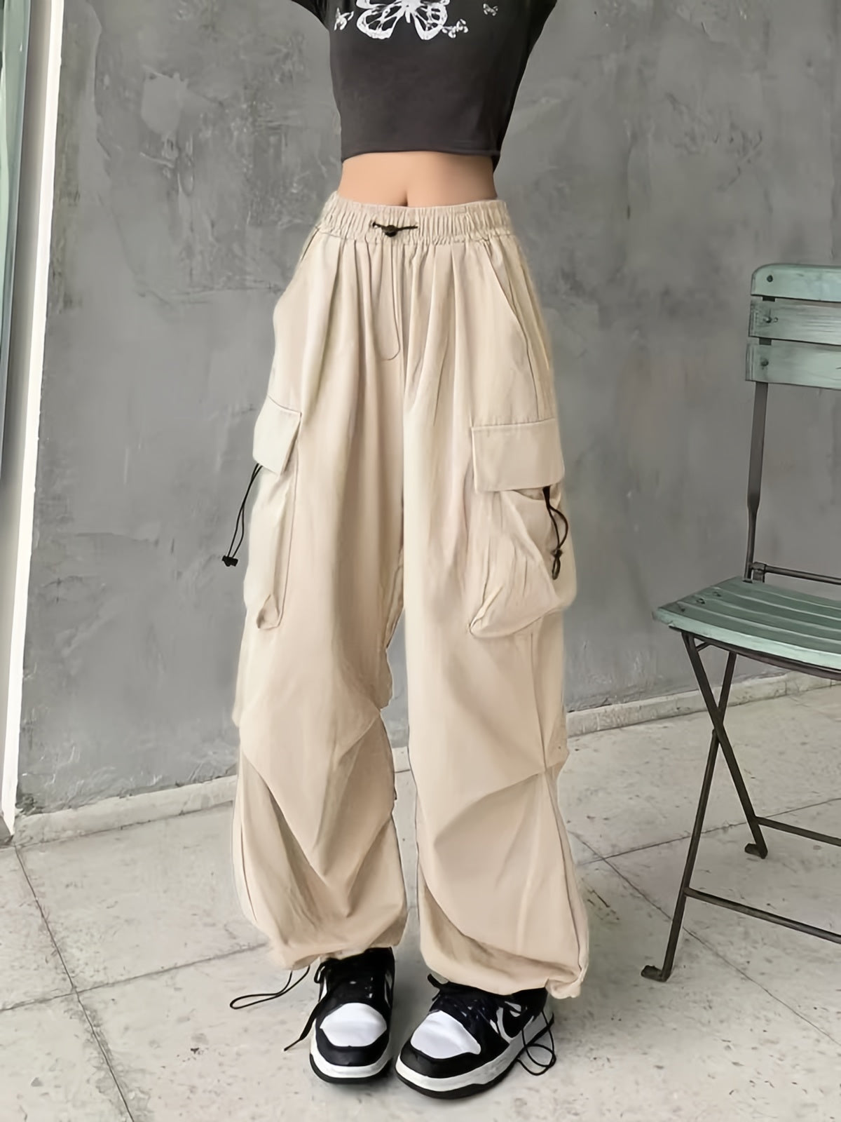 Y2k Drawstring Baggy Parachute Cargo Pants