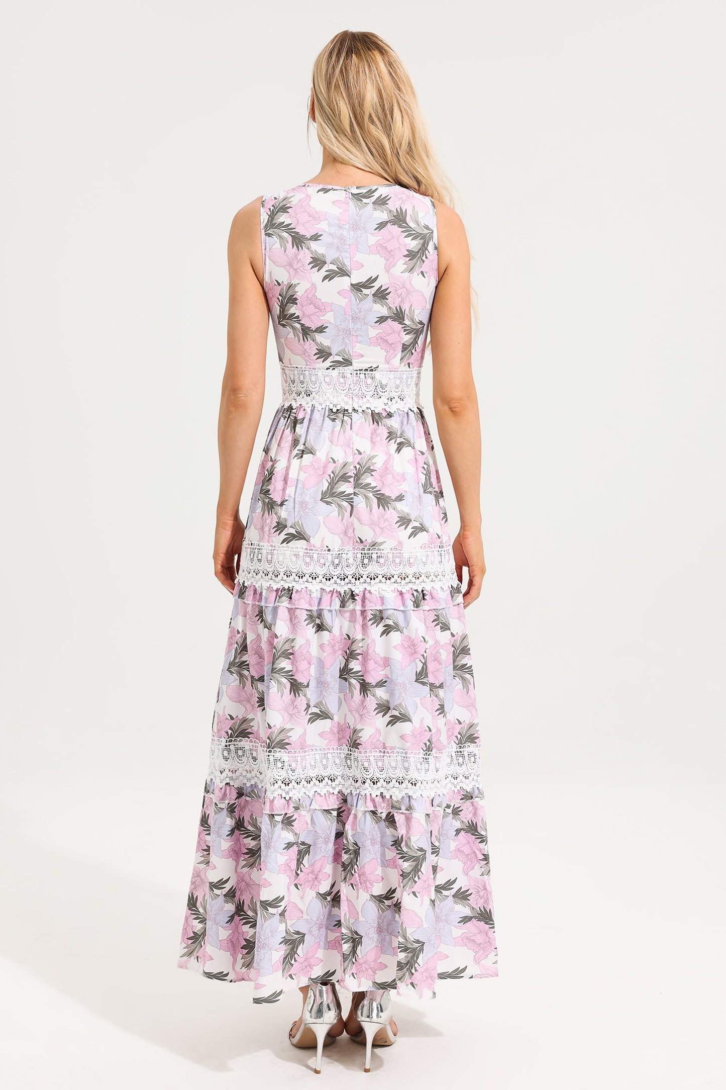Lace V-neck Sleeveless Maxi Dress