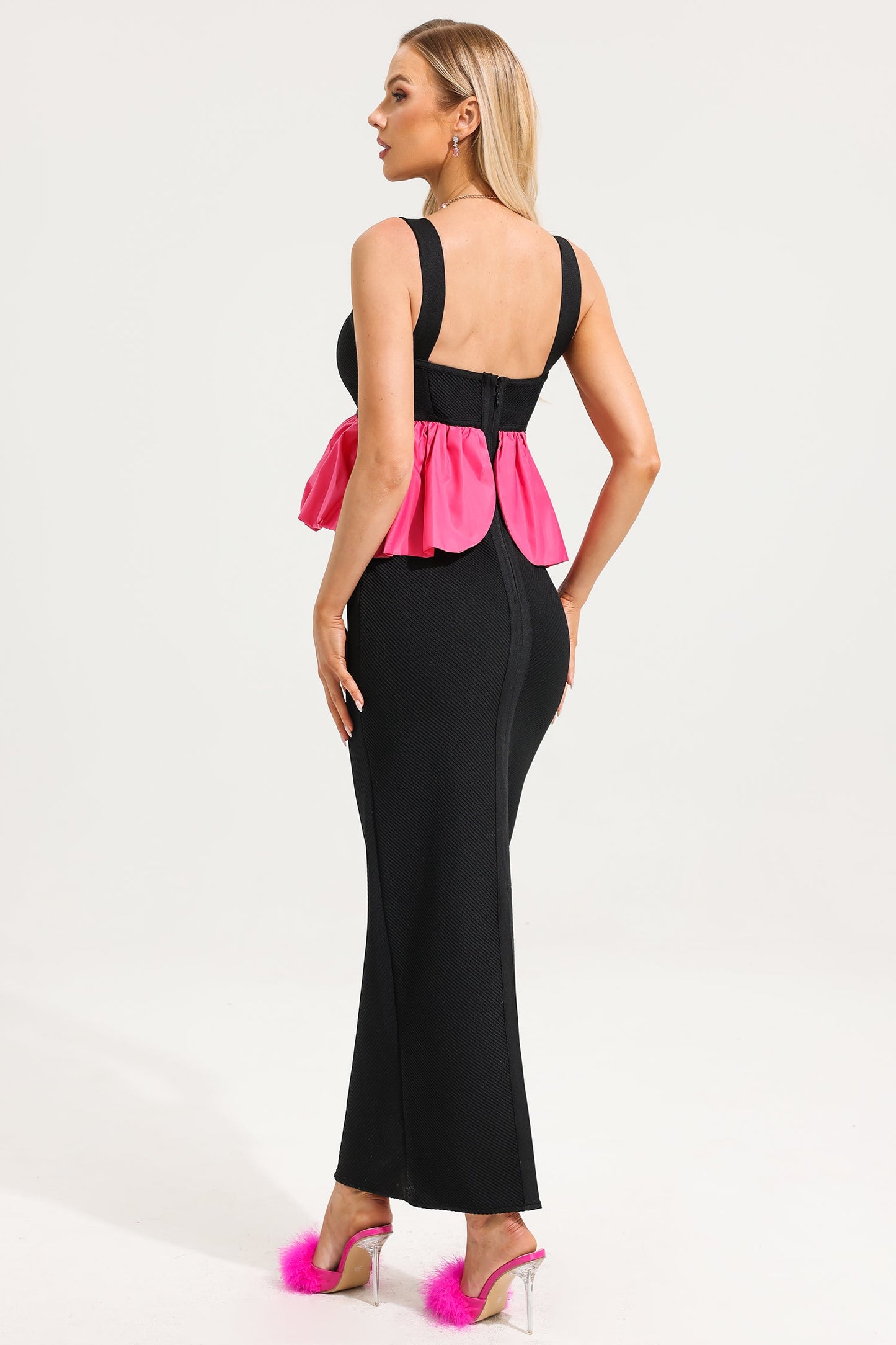 Knit Cami Maxi Dress With 3d Flower Choker