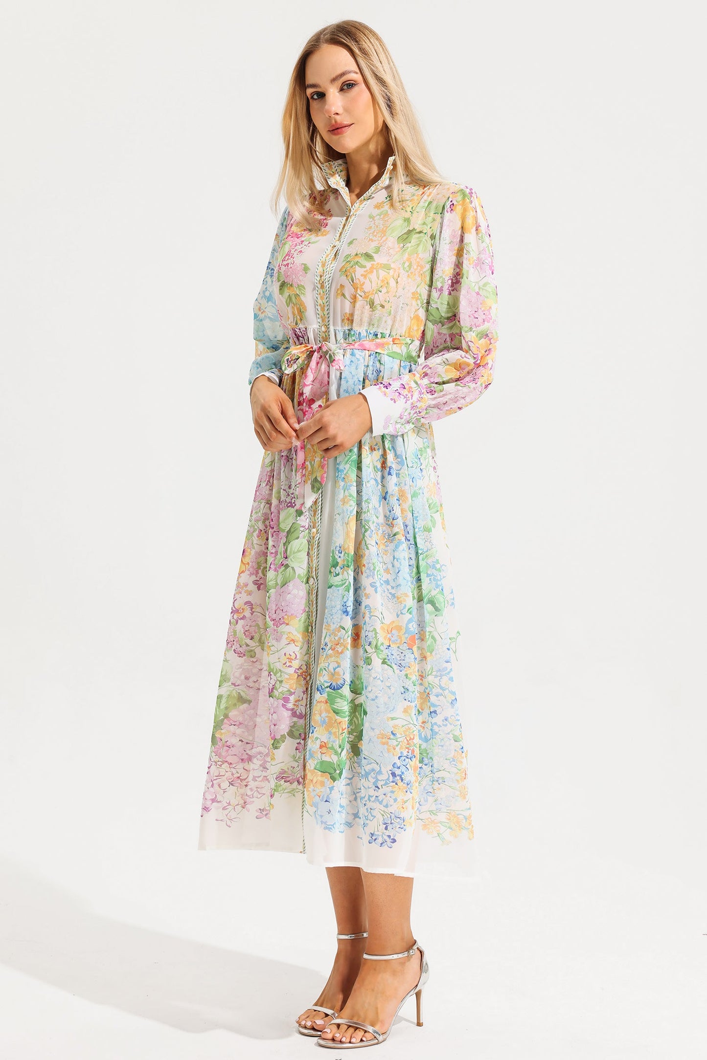 Long Sleeves Midi Dress With Belt