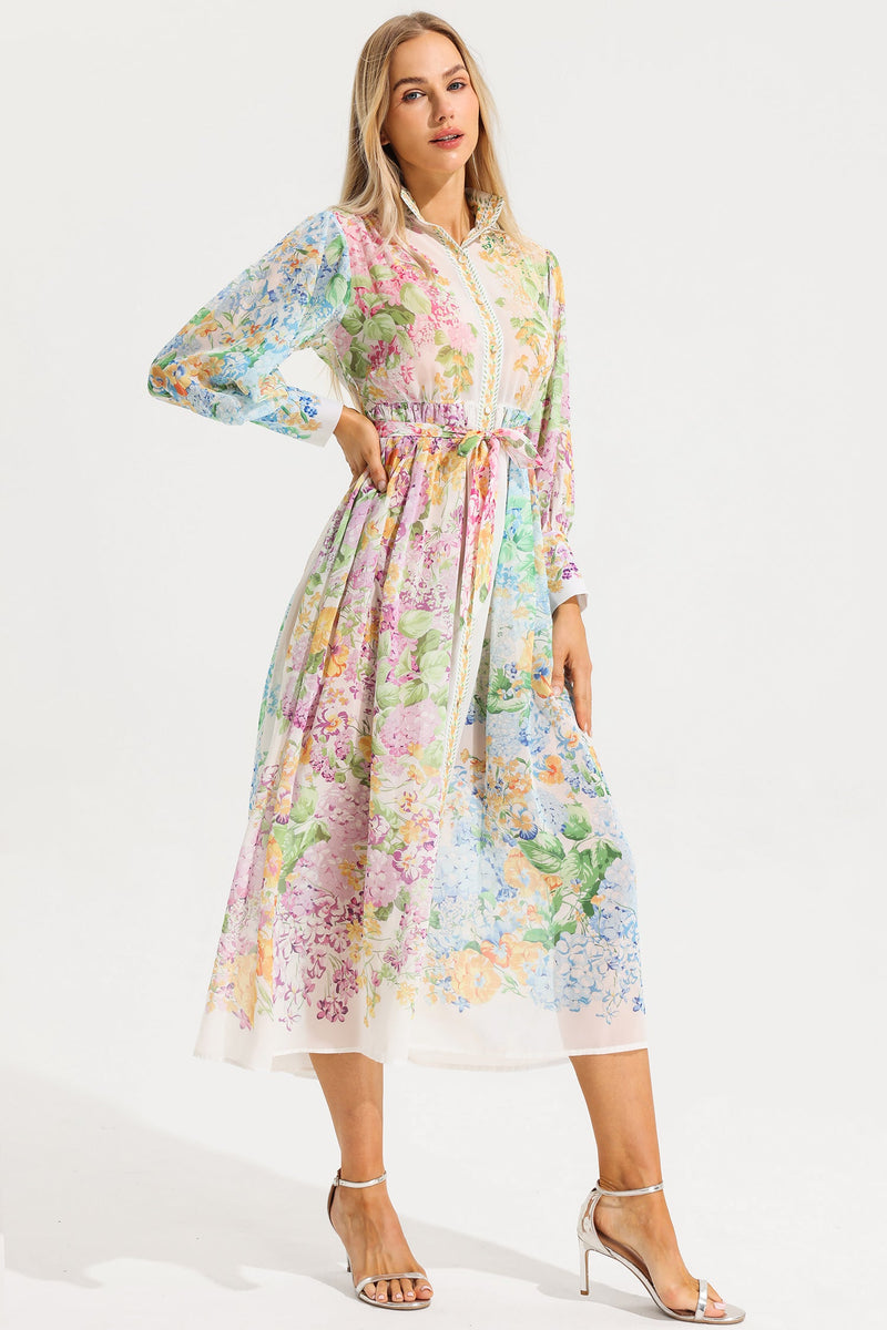 Long Sleeves Midi Dress With Belt