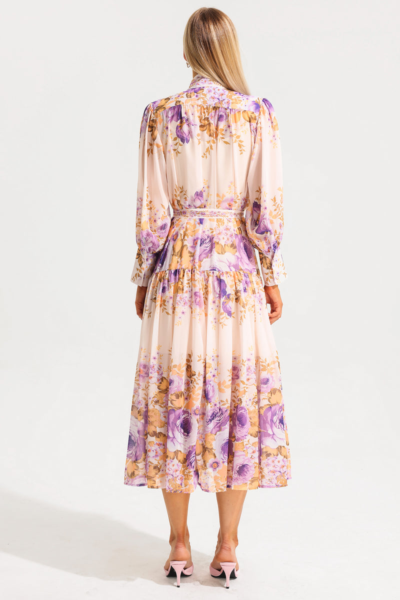 Stand Collar Puff Sleeve Maxi Dress