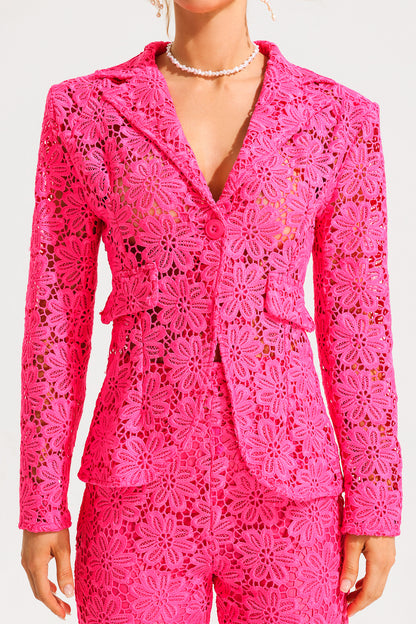 Lace Long Sleeve Tailored Blazer & High Waist Split Pants Set