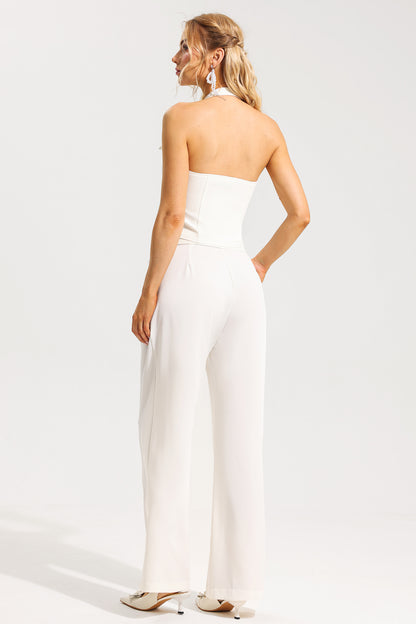 Halter Neck Button Sleeveless Top & 3d Hight Waist Pants