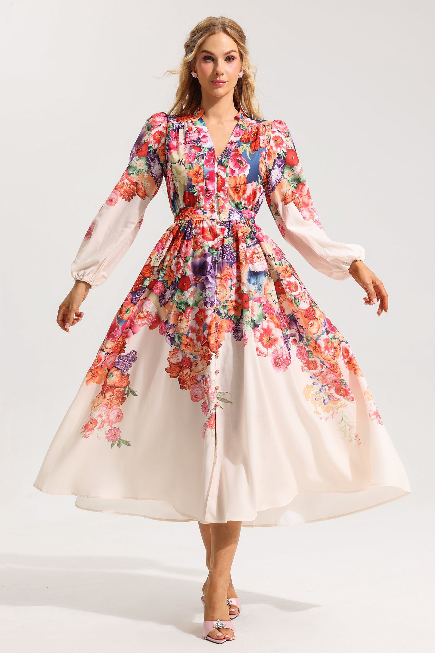 Lantern Sleeve Midi Dress