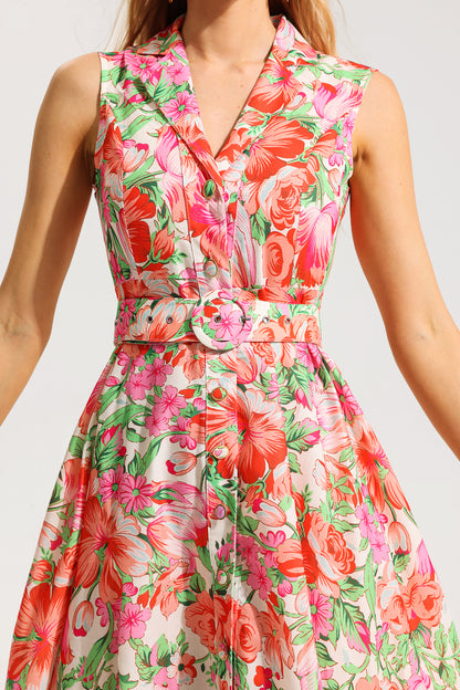 Bottom Sleeveless Midi Dress With Belt