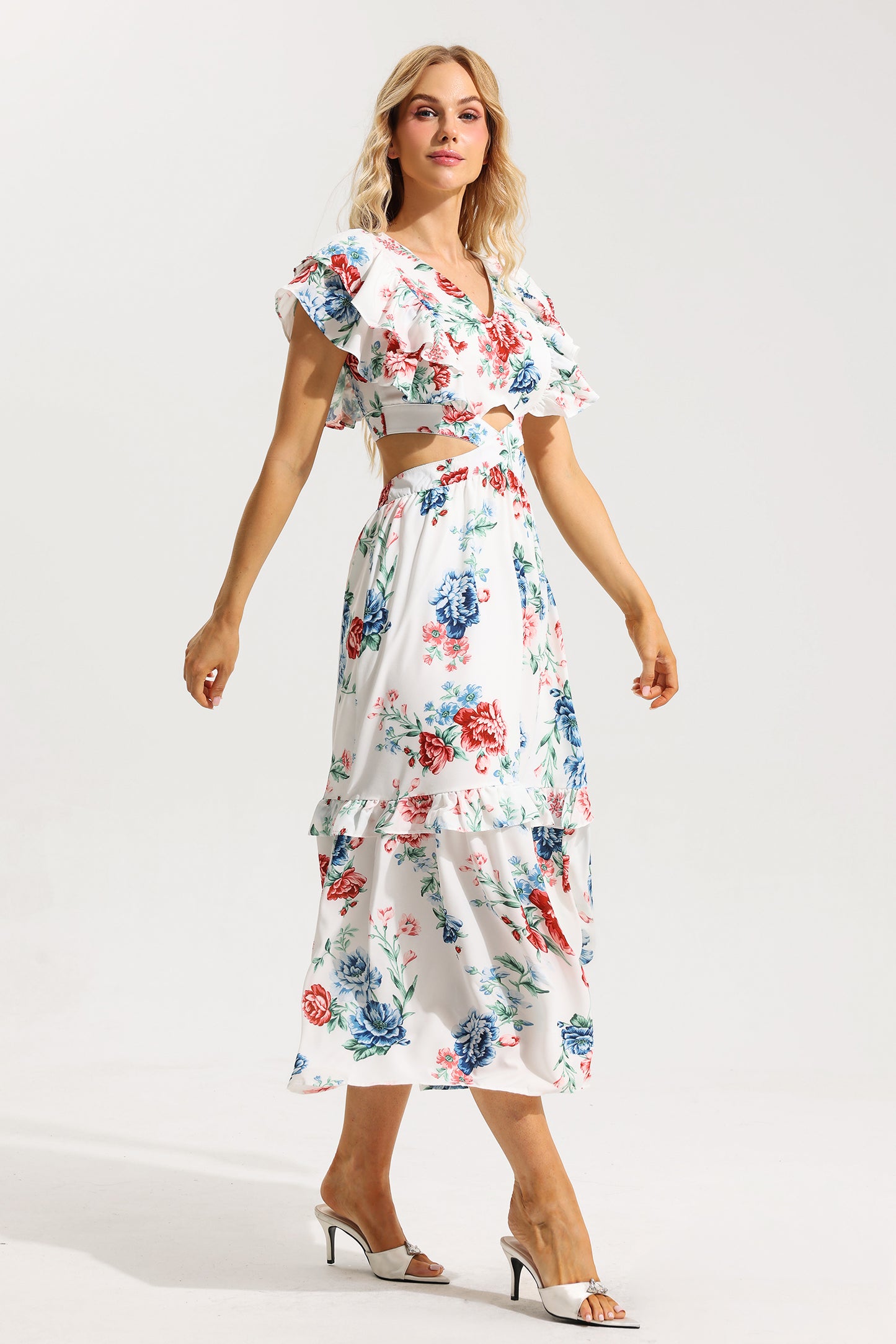 Agaric Lace V-neck Cut-out Midi Dress