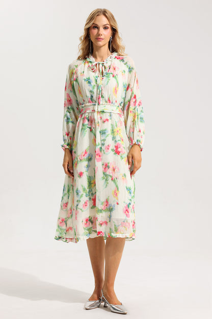 Lace Up Frill Midi Dress